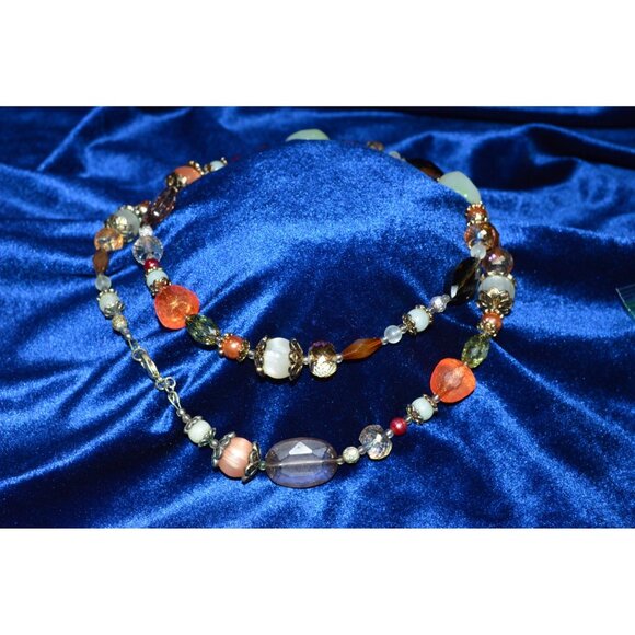 Premier Designs Multicolor Glass AB Crystal Beaded Necklace Fall Autumn Neutral - Picture 1 of 5